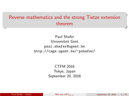 Reverse Mathematics and the Strong Tietze Extension Theorem