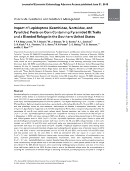 Crambidae, Noctuidae, and Pyralidae) Pests on Corn Containing Pyramided Bt Traits and a Blended Refuge in the Southern United States