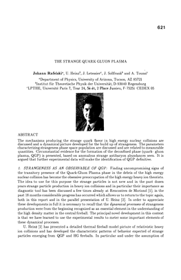 THE STRANGE QUARK GLUON PLASMA Johann Rafelski