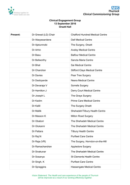 Clinical Engagement Group 13 September 2016 Orsett Hall