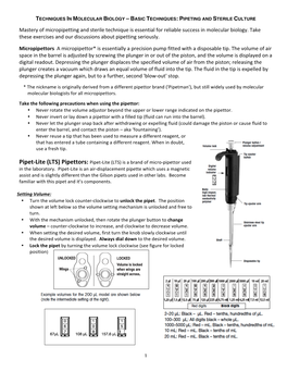 Pipetting and Sterile Culture Lab Expt 1