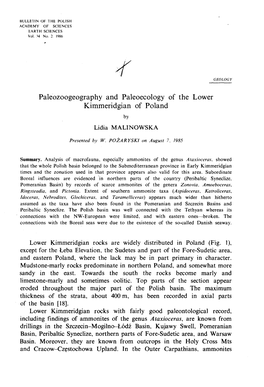 Paleozoogeography and Paleoecology of the Lower Kimmeridgian of Poland