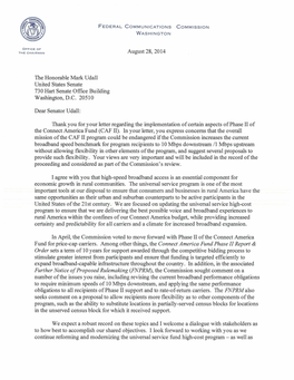 The Honorable Mark Udall United States Senate 730 Hart Senate Office Building Washington, D.C. 20510 Dear Senator Udall: August