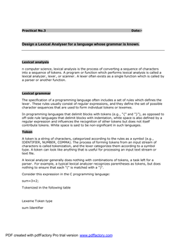 Design a Lexical Analyser for a Language Whose Grammar Is Known