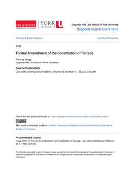 Formal Amendment of the Constitution of Canada