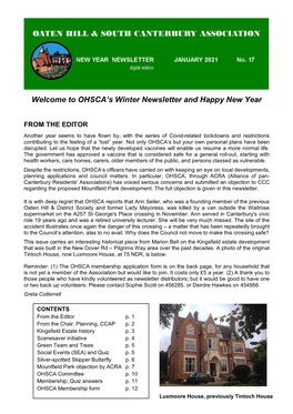 Welcome to OHSCA's Winter Newsletter and Happy New Year