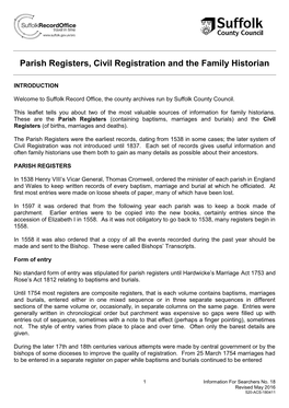 Parish Registers, Civil Registration and the Family Historian