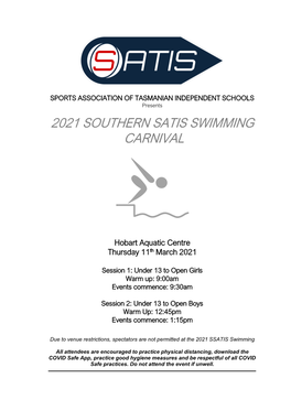 2021 Southern Satis Swimming Carnival