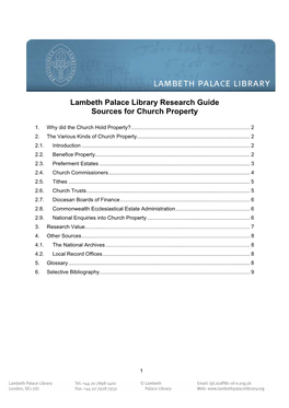 Lambeth Palace Library Research Guide Sources for Church Property