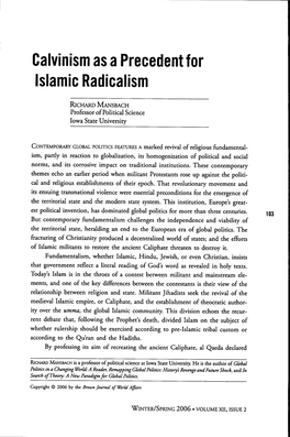 Calvinism As a Precedent for Islamic Radicalism