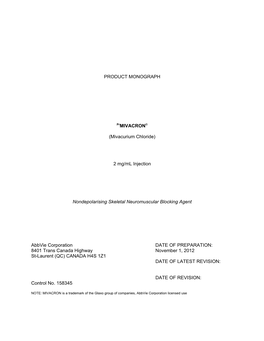 (Mivacurium Chloride) 2 Mg/Ml Injection Nondepolarising Skeletal
