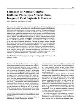 Formation of Normal Gingival Epithelial Phenotypes Around Osseo- Integrated Oral Implants in Humans Ian C