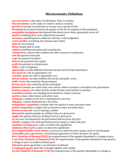 Microeconomics Definitions Microeconomics Is the Study of Individuals, Firms Or Markets