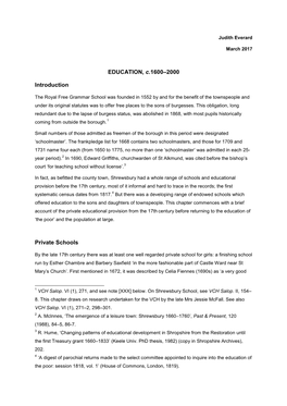 EDUCATION, C.1600–2000 Introduction Private Schools