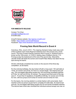 Froning Sets World Record in Event 4