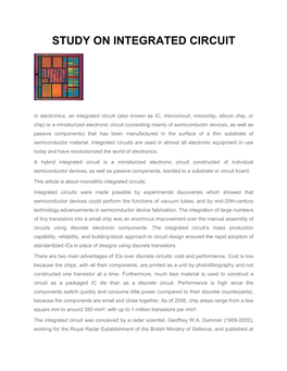 Study on Integrated Circuit