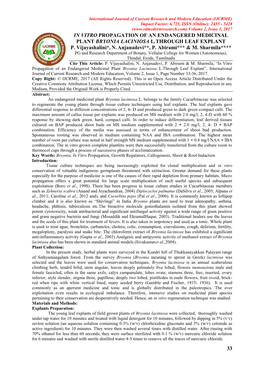 In Vitro Propagation of an Endangered Medicinal Plant Bryonia Laciniosa L.Through Leaf Explant