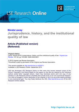 Jurisprudence, History, and the Institutional Quality of Law