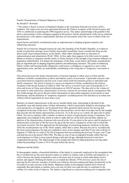 Family Characteristics of Internal Migration in China by Donald T