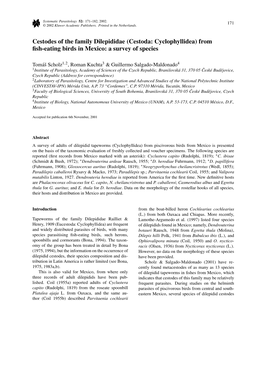 Cestodes of the Family Dilepididae (Cestoda: Cyclophyllidea) from ﬁsh-Eating Birds in Mexico: a Survey of Species