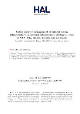 Cyber Security Management of Critical Energy