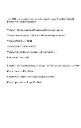 West Germany: "Foreign Tax Policies and Economic Growth"