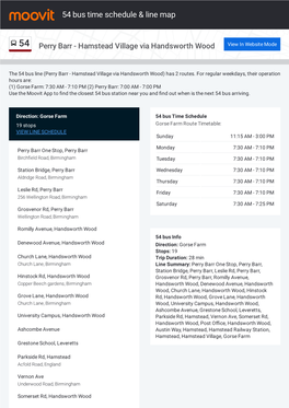 54 Bus Time Schedule & Line Route