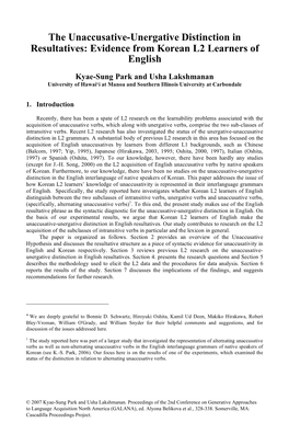 The Unaccusative-Unergative Distinction in Resultatives: Evidence from Korean L2 Learners of English