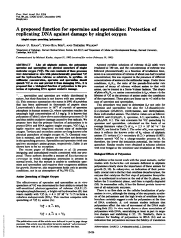 A Proposed Function for Spermine and Spermidine: Protection of Replicating DNA Against Damage by Singlet Oxygen (Sinlet Oxygen Q /Polymes) AHSAN U