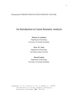 An Introduction to Latent Semantic Analysis