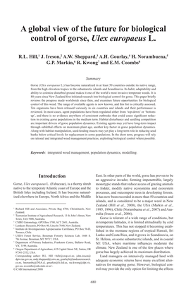 A Global View of the Future for Biological Control of Gorse, Ulex Europaeus L