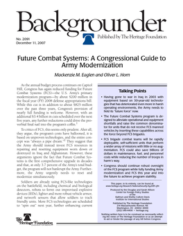 Future Combat Systems: a Congressional Guide to Army Modernization Mackenzie M