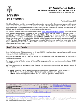 UK Armed Forces Operational Deaths Post World War II 1945