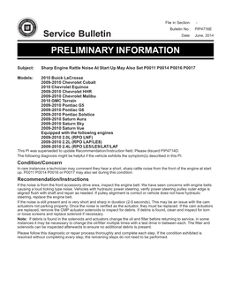 Service Bulletin PRELIMINARY INFORMATION