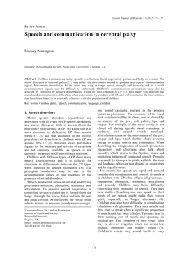 Speech and Communication in Cerebral Palsy