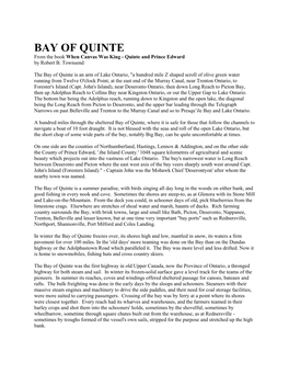 BAY of QUINTE from the Book When Canvas Was King - Quinte and Prince Edward by Robert B