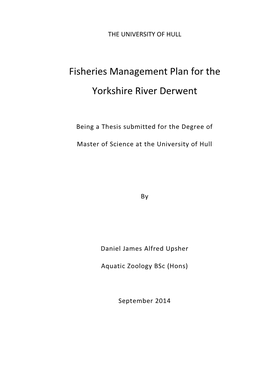 Fisheries Management Plan for the Yorkshire River Derwent