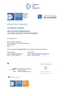 Alcide De Gasperi: the Western Preference and the Construction of Europe