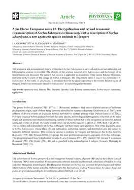 Atlas Florae Europaeae Notes 23. the Typification and Revised Taxonomic