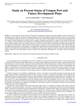 Study on Present Status of Yangon Port and Future Development Plans