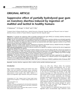 Suppressive Effect of Partially Hydrolyzed Guar Gum on Transitory Diarrhea Induced by Ingestion of Maltitol and Lactitol in Healthy Humans