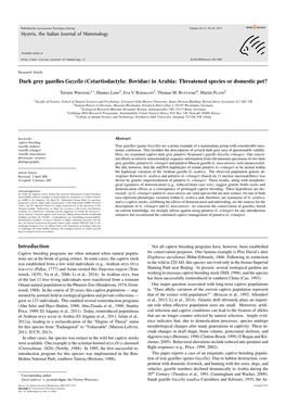 Dark Grey Gazelles Gazella (Cetartiodactyla: Bovidae) in Arabia: Threatened Species Or Domestic Pet?