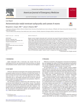 Atrioventricular Nodal Reentrant Tachycardia and Cannon a Waves