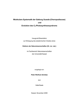 Molekulare Systematik Der Gattung Suaeda (Chenopodiaceae) Und