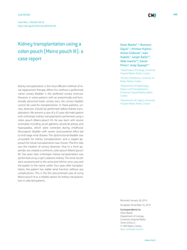 Kidney Transplantation Using a Colon Pouch