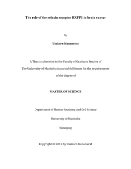 The Role of the Relaxin Receptor RXFP1 in Brain Cancer
