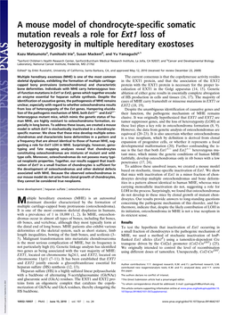 A Mouse Model of Chondrocyte-Specific Somatic