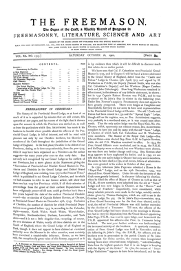 FREEMASONRY in CHESHIRE * Tlie History of the Provincial Grand