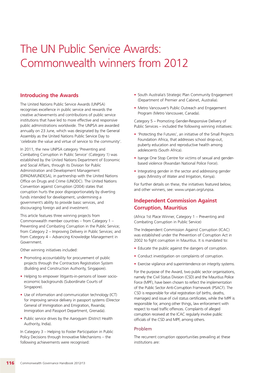 The UN Public Service Awards: Commonwealth Winners from 2012