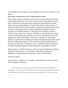 This Chapter Analyses Whether Queer Desire Has Been Liberated from The